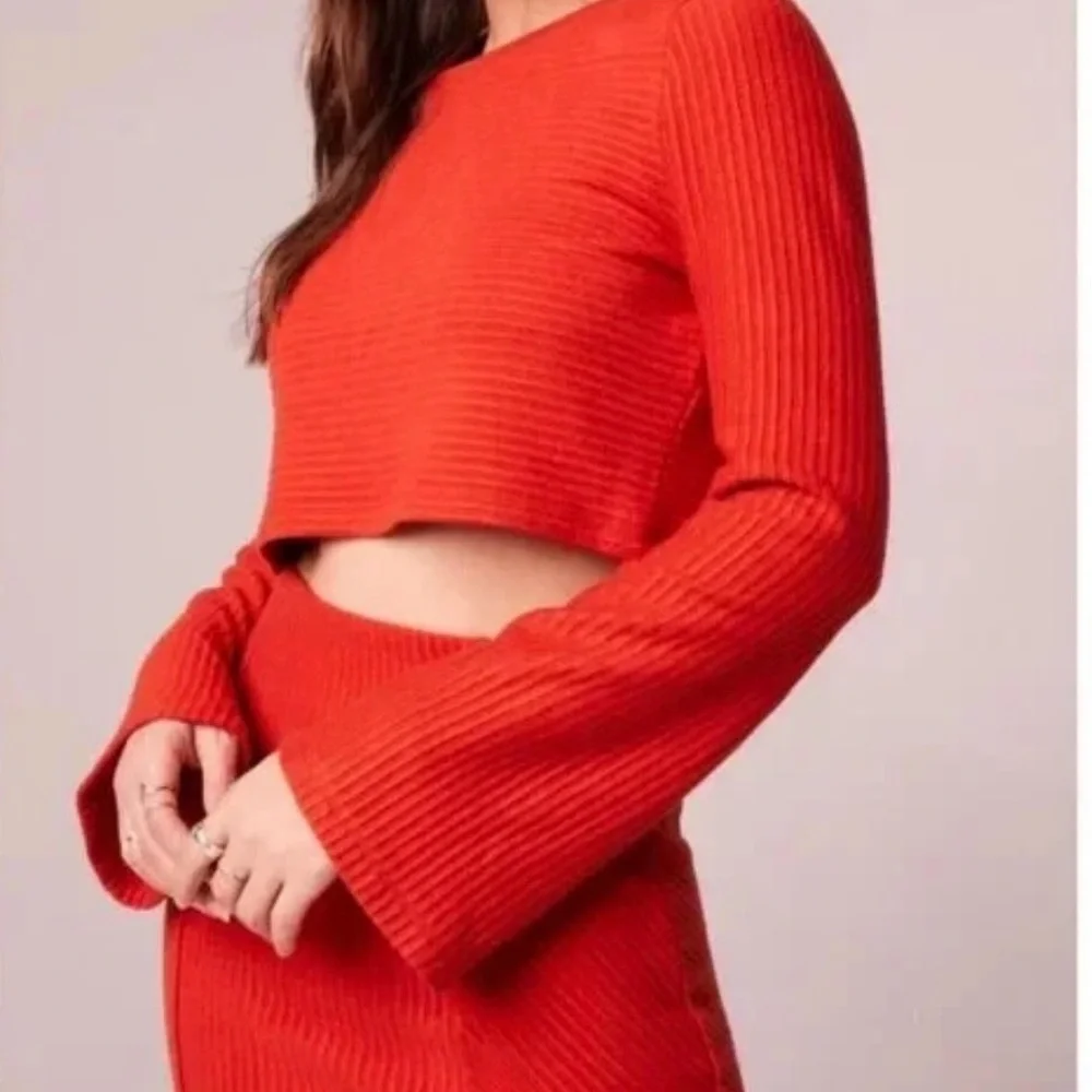 NWT Band of the Free Alize Rust Crop Top Boho Bell Sleeve Ribbed M